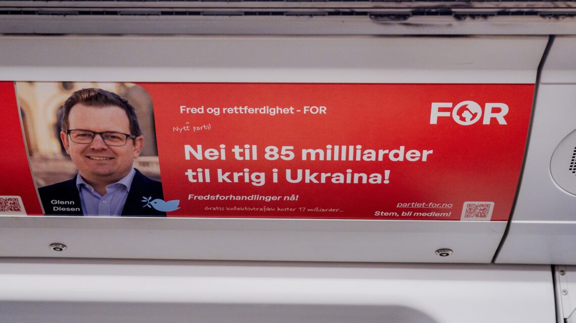 FOR-plakat mot Ukraina-krigen t-banen Oslo