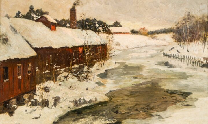 Vinter i Norge. Fra Lysakerelven (1901).