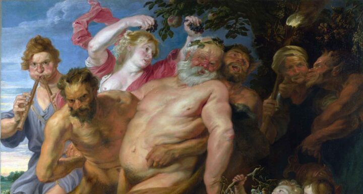 En beruset Silenos støttes av satyrer m.fl (c.1620).