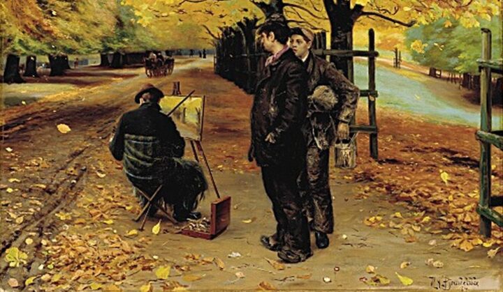 En Maler ved sit Staffeli ved Dyrehaven i København (1884).