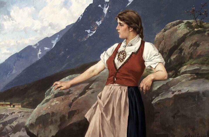 Kvinne ved utsiktpost (før 1920).