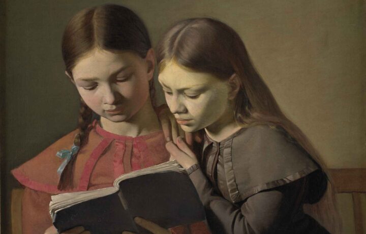 Kunstnerens Søstre Signe og Henriette læsende i en Bog (1826).