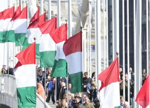 Ungarere erstat&shy;ter Pride-flagg med nasjo&shy;nale flagg på Erzsébet-broen i Buda&shy;pest
